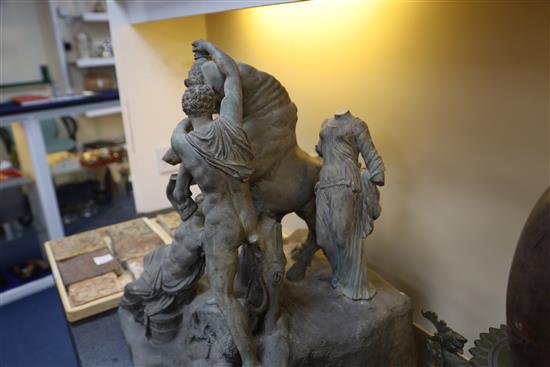 After the Antique. A large late 19th century Italian painted terracotta group of the Farnese bull, H.22in, restorations